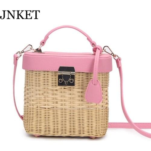 JNKET New Fashion Women Straw Bag Rattan Bag Leisure Shoulder Bags Handmade Woven Beach Bag Crossbody Bags
