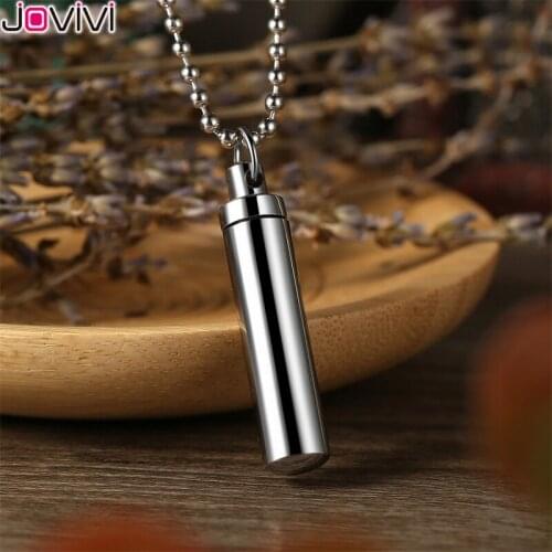 JOVIVI 1pc Stainless Steel Small Ash Holder Cylinder Cremation Keepsake Pendant Urn Memorial Lover Pendant Necklace Jewelry