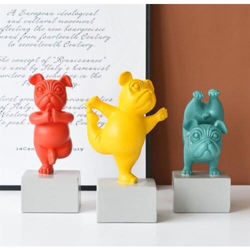 Lovely Yoga French Bulldog Statue Nordic Cartoon Animals Sculpture Home Living Room Decor Resin Figurines Craft