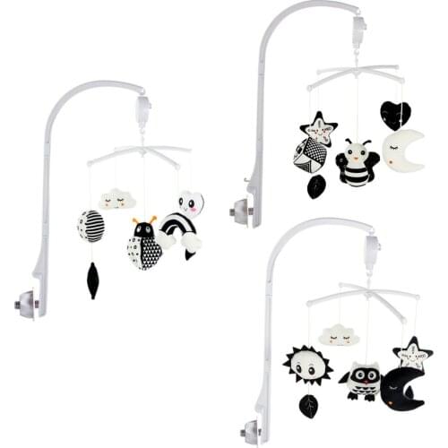 Infant Black And White Bed Bell Early Teaching Animal Music Rotating Electric Detachable Hanging Toy