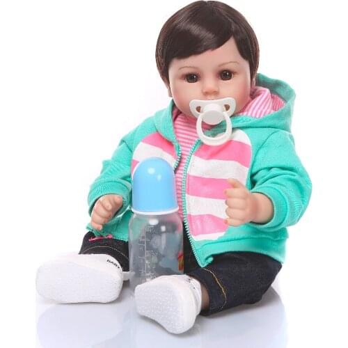 Bebe reborn doll 48cm Baby boy Dolls 3/4 Silicone Boneca Reborn Brinquedos Bonecas in Blue clothes for children gifts toys bed t