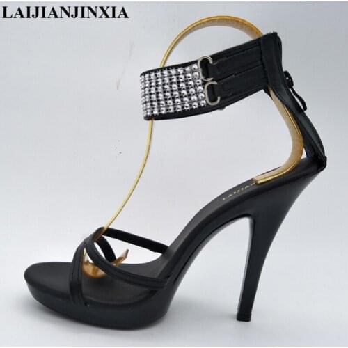 LAIJIANJINXIA Summer PU Leather Sandals Shoes Woman Sexy Big Size 35-46 Super High Heels (13CM) Wedding Shoes Party Women Shoes