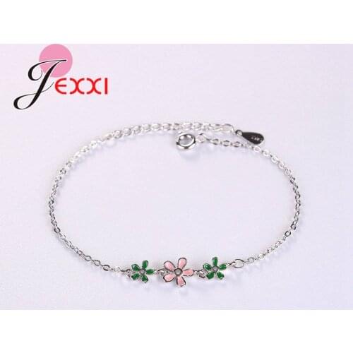 Lovely Cute Small Flowers Design with 2 Colors Enamel High Quality 925 Sterling Silver Bracelets For Girls Women Accessory