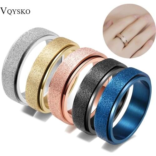 Multi Color 6mm Sandblasting Stainless Steel Spinner Ring for Women Men Stress Release Rotatable Bands Casual Tail Rings Fashion