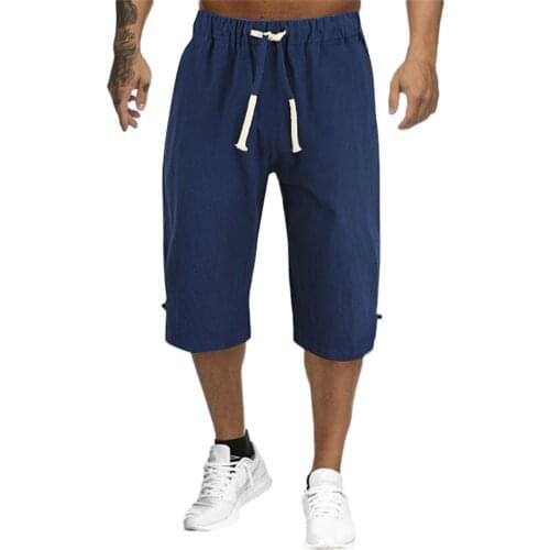 68# Mens Summer Casual Shorts Solid Color Cotton And Linen Cropped Trousers Shorts Pants Outdoor Sport Jogger Cargo Shorts