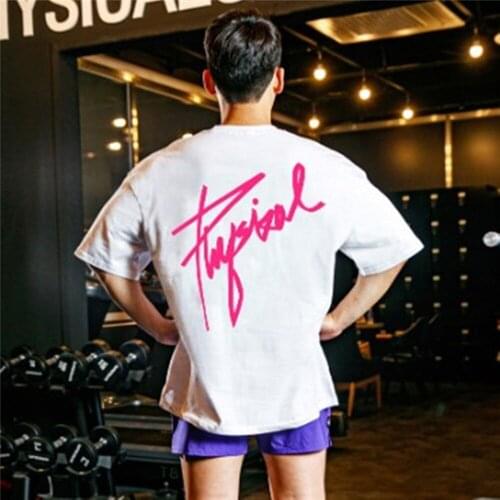 Men sports short sleeve shirts Cotton Loose fitness T-shirt Running training breathable casual clothes Fashion tops M-3XL