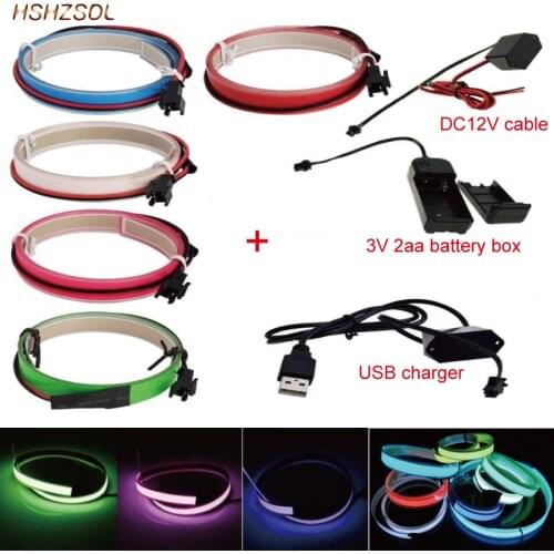 2aa 3V battery 5V USB or dc12v 5color Neon Light Glow EL Wire Rope tape Cable Strip LED cold Light Cap Car decorate ribbon lamp
