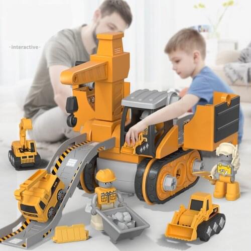 2021 New Four-In-One Simulation Deformation Engineering Vehicle With Trolley Slide Rail Excavator Friction Drive ChildrenS Toy