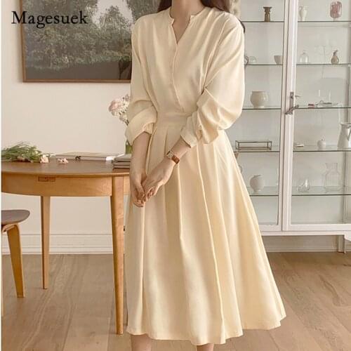 Solid Cotton V-neck Slim Dress Korean Elegant and Gentle Spring Women Dress for Women Elegant Casual Office Lady Vestido 14150