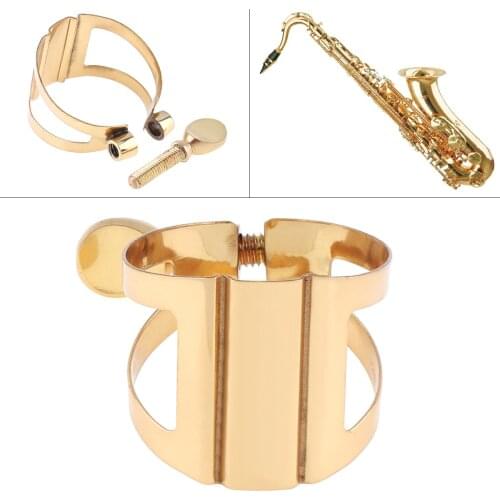 Durable Alto Saxophone Mouthpiece Ligature Gold-plated Brass Ligature Fastener for Rubber Mouthpiece