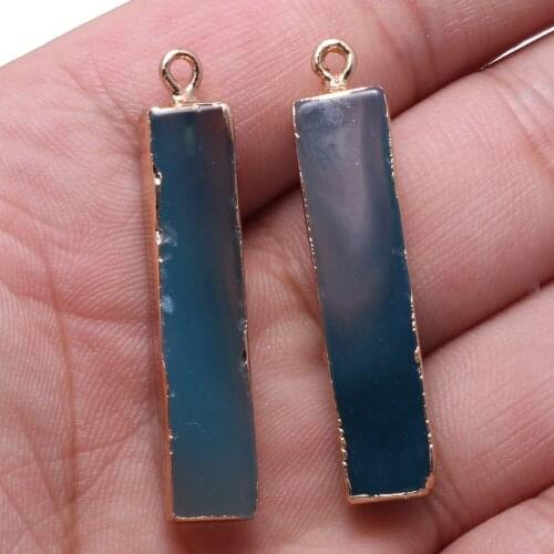 Natural Stone Rectangle Pendant Reiki Heal Blue Agates for Jewelry Making Necklace Earrings Accessories 9x40mm