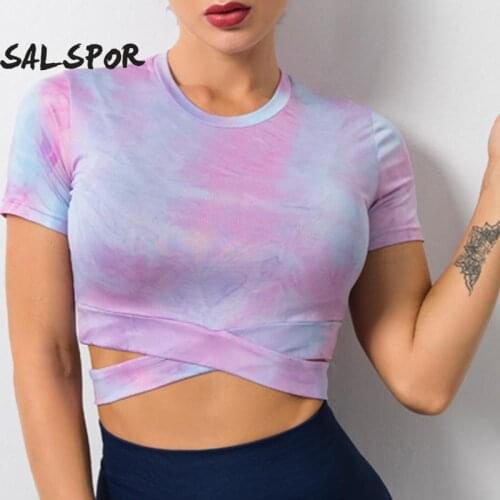 SALSPOR Tie Dye Yoga Tops Sportswear Women Fashionable Breathable Gym Fitness Running T-Shirt Cycling Sports Women Top