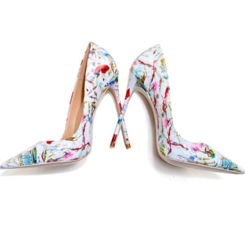 Sexy Red Lips Tower Printed Stiletto Heels Pumps Multi-Color Floral Wedding Female Colorful Dress Shoes 12cm 10cm 8cm Heels