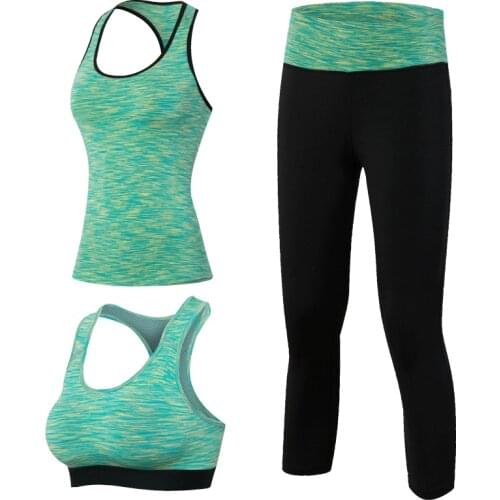 1/2/3pcs Fitness Yoga Tracksuit for Women Sleeveless Sport Shirt Gym Bra Tops Trousers Girl Sport Suit Gym Pants Green Yoga suit