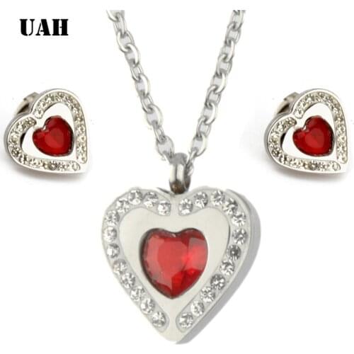 UAH Nigerian Red Heart Cubic Zirconia Wedding Jewelry Sets inlay Luxury Crystal Bridal Jewelry Set Gifts For Bridesmaids