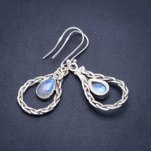 Natural Rainbow Moonstone Handmade Unique 925 Sterling Silver Earrings 1.75" A2424
