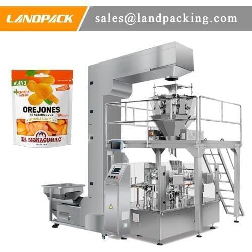 Preserved Fruit Stand Up Pouch Filling And Sealing Machine Matching Multihead Weigher Z Type Bucket Elevator