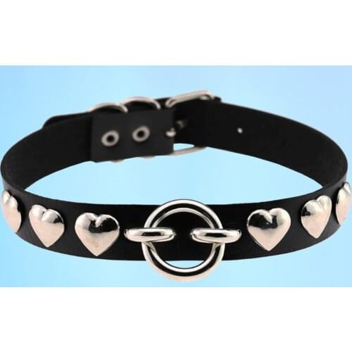 Personality punk sexy temperament bar hip-hop love shape rivet ring leather collar collar collar necklace adjustable neck wear