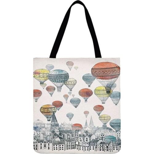 Ladies Shoulder Bag City And Hot Air Balloon Pencil Drawing Print Tote Bag For Women Casual Tote Outdoor Beach Bags Shopping Bag