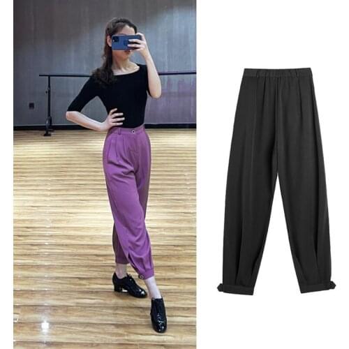 New Latin Dance Pants National Standard Dance Purple/Black Practice Pants Rumba Tango Samba Salsa Cha Cha Dance Blousers DQL5183