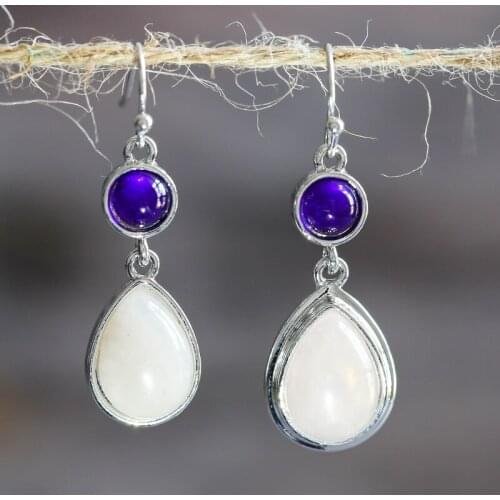 Boho Elegant Trendy Womens Opal Stone Drop Earrings Round Purple Crystal Zircon Dangle Earrings Fashion Jewelry Gift D5D487