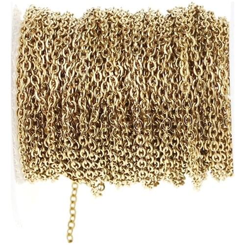 WT-RWJ002 Wholesales 2mm stainless steel link chain fashion gold electroplated jewelry necklace chain by meters