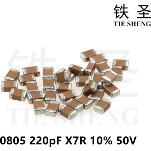 100pcs 220pF X7R 10% 50V 0805 SMD Thick Chip Multilayer Ceramic Capacitor