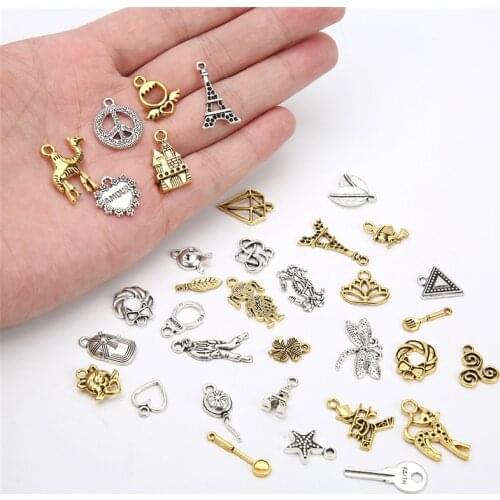 20pcs Metal Random Mixed Charms Lot Bulk For Necklace Bracelet Heart Animal Starfish Crown Earrings Charms Diy Jewelry Making
