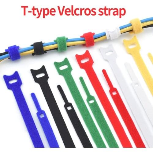 20pcs T-type Velcros Reusable ties Hook and loop fastener Tape Nylon velcros Cable Ties velcros Strap wire Tie Straps