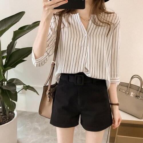 2021 Summer Shirts New Fashion Three Quarter Sleeve Striped Blouse 4XL Plus Size Casual Loose Blusas Tops