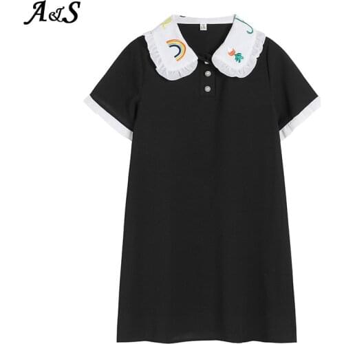 Anbenser Summer Baggy Kawaii Women' Dress French Preppy Style Chic Embroidery Sweet Girl Dresses Ulzzang Student Dress Plus Size