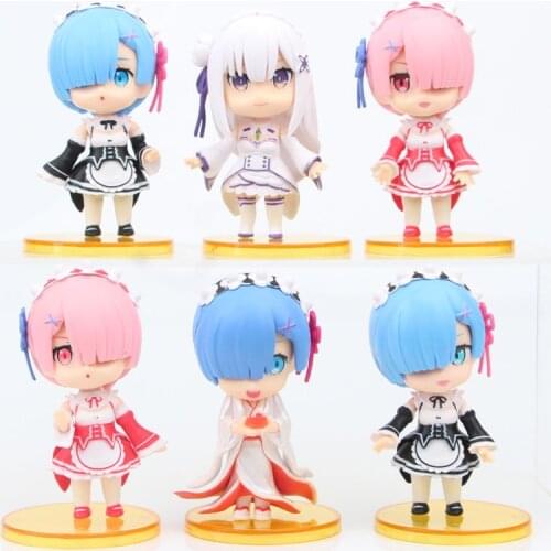 Anime Re:zero Ram Rem Emilia Re: Starting Life In A Different World From Zero Q Version Doll PVC Model Figure Toys 6pcs/set
