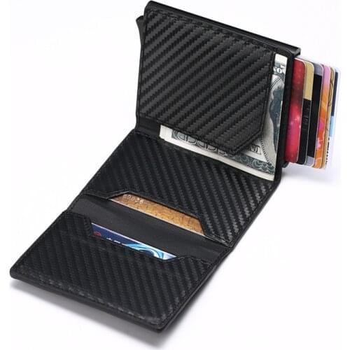 Bycobecy Unisex Multifunctional Aluminum Automatic Pop-up Men Card Holder RFID Credit Card Wallet Anti-theft Card Holder Zipper
