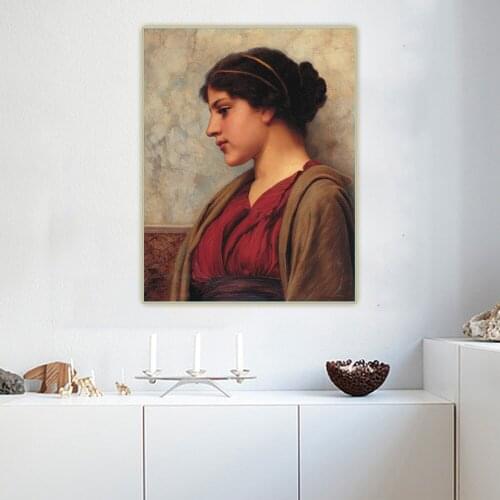 Citon John William Godward《A Classical Beauty,Far-away Thoughts》Canvas Oil Painting Picture Wall Hanging Decorations Home Decor