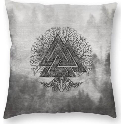Valknut And Tree Of Life Yggdrasil Viking Cushion Cover 45x45 Decoration Print Vikings Throw Pillow Case for Sofa Two Side