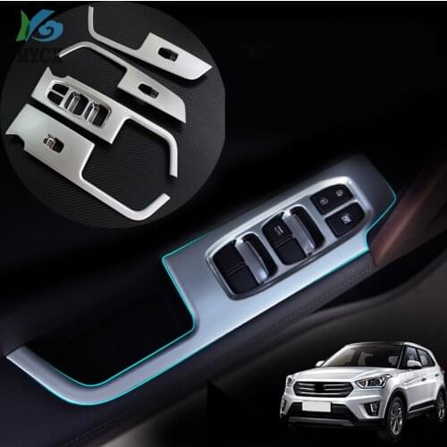 For Hyundai Ix25 Creta Chrome Inner Door Armrest Window Switch Cover Decoration Control Panel Auto Accessories 2015-2019