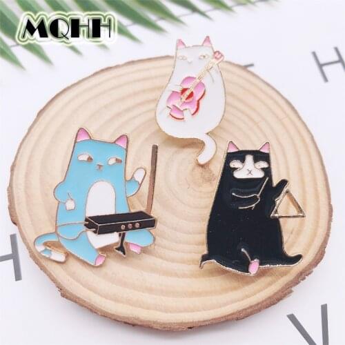 Cartoon Cute Animals Cat Enamel Pin Cat Playing Musical Instruments Guitar Violin Alloy Brooch Clothes Bags Accessories Gifts