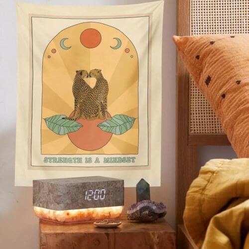 Tarot Card Tapestry Divination Witchcraft Minimalist Wall Hanging Decor Plant Sun Moon Tapestry Strength is a Mindset