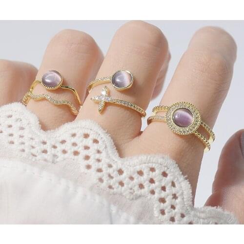 Ins Hot Sale Exquisite Luxury Opal Ring for Women Charm Micro Inlaid Zircon Double Layers Wedding Rings Bague Anillos Bijoux