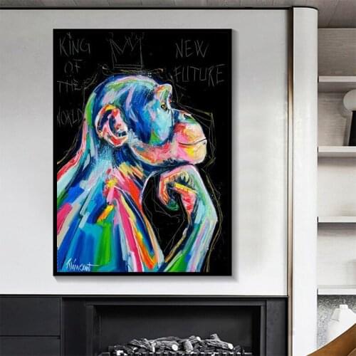 Thinking Colorful Orangutan Paintings Canvas Paintings Graffiti Posters and Prints Wall Art for Living Room Wall Decor Cuadros