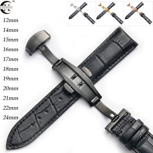 Brown Genuine Leather Watchbands 12-24mm Universal Watch Butterfly Buckle Band Steel Buckle Strap 22mm 20mm 18mm Watch Band Men