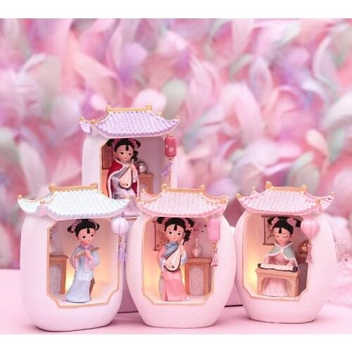 Creative Resin Crafts Doll Ornaments Night Light Chinese Style Led Light Holiday Gifts For Home Decoration
