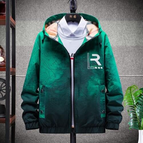 New Casual Mens Autumn Thin Gradient Jacket Hooded Youth Streetwear Tops Spring Hip Hop Zipper Coats Short Windbreaker Clothing