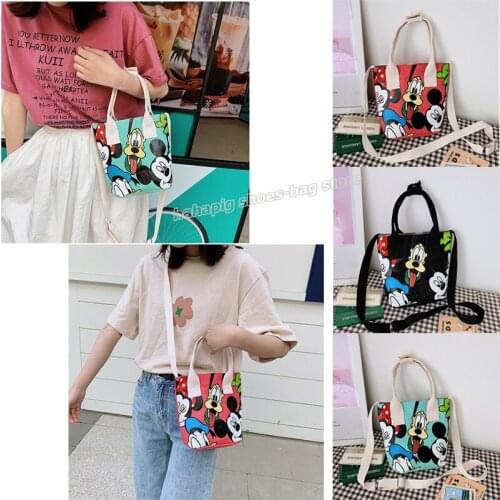 Disney Women Fashion Shoulder Bag Miceky Minnie Mouse Pluto Shopping Bag Cartoon Printed Canvas Handbag Female Messager Bag Gift