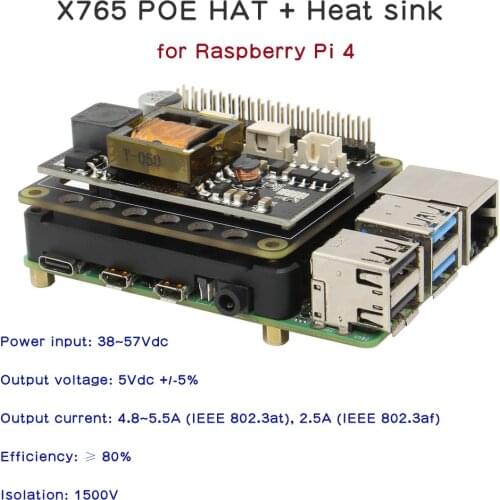 Raspberry Pi Power over Ethernet (PoE) Power Supply Module,X765 802.3at POE HAT Expansion Board for Raspberry Pi 4 Model B / 3B