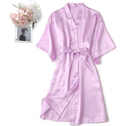 Women Intimate Lingerie Satin Nightgown Kimono Bathrobe Gown Silky Sleepwear Bridal Wedding Gift Sexy Home Clothes Nightwear