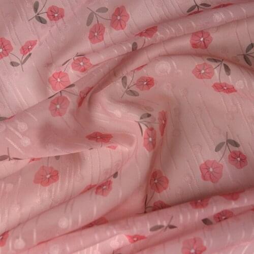 One meter High quality Chiffon fabric Nude pink flower jacquard strip tissu Classic Shirt Dress scarf DIY sewing