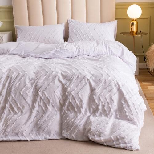 Single-sided Jacquard White Bedding Set All Seasons Plain Duvet Cover with Pillowcase Set Twin Full Queen King Size Bed Set
