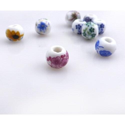Wholesale 100pcs Mixed Design 10mm Round Ceramic DIY Loose Beads