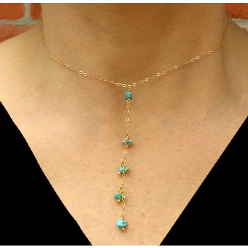 2017 New Necklace Trendy Simple Bohemia Nature Stone Green Color Stone Lariat Y Necklace Statement Choker Jewelry for Women